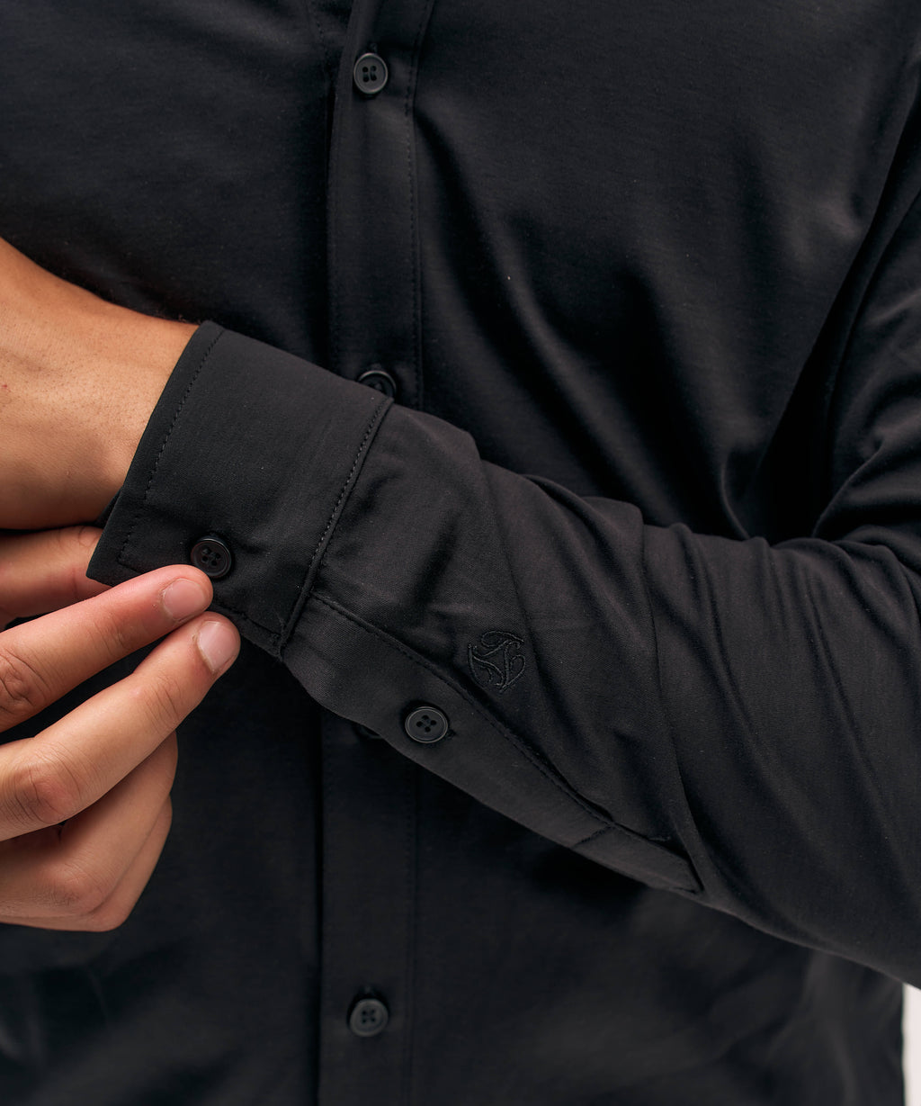 Buttoned Longsleeve Polo | Black