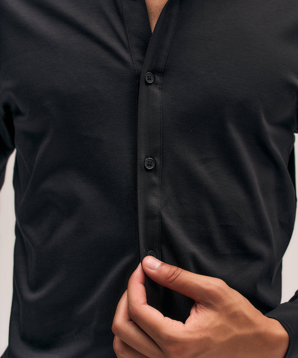 Buttoned Longsleeve Polo | Black