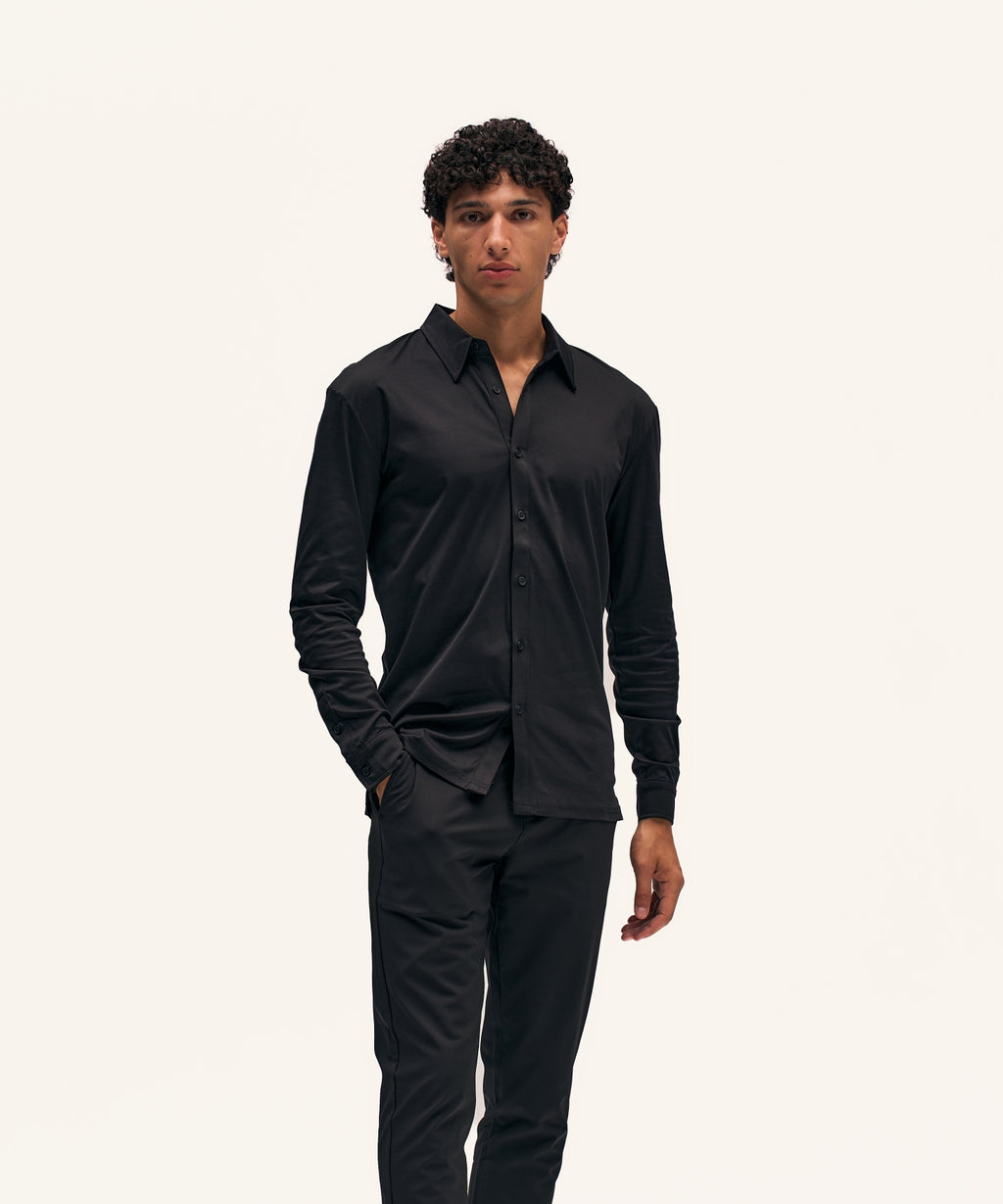 Buttoned Longsleeve Polo | Black