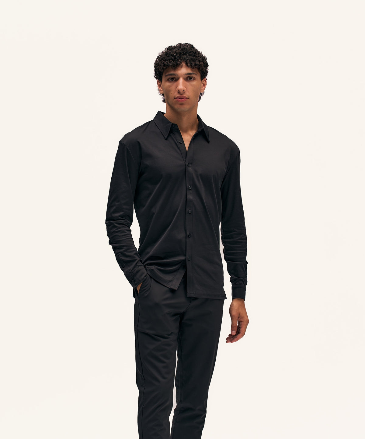 Buttoned Longsleeve Polo | Black