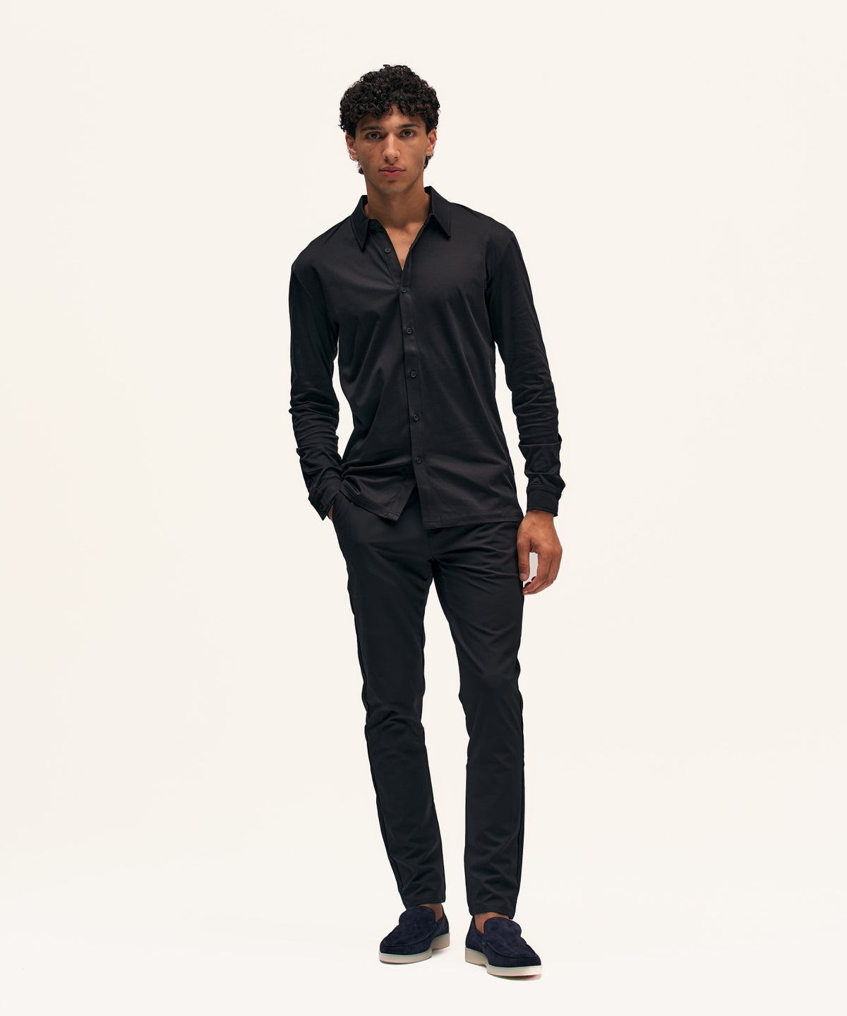 Buttoned Longsleeve Polo | Black