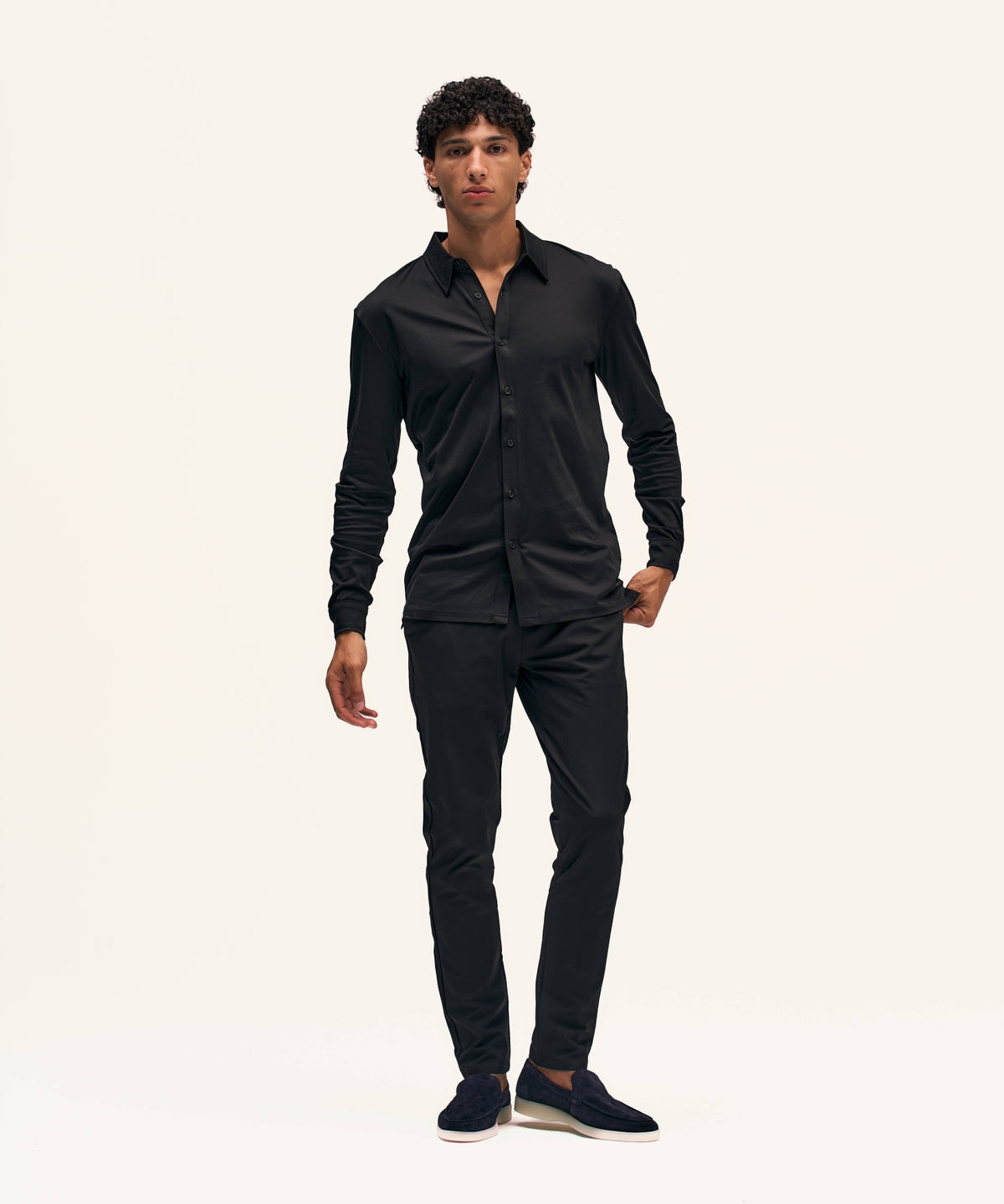 Buttoned Longsleeve Polo | Black