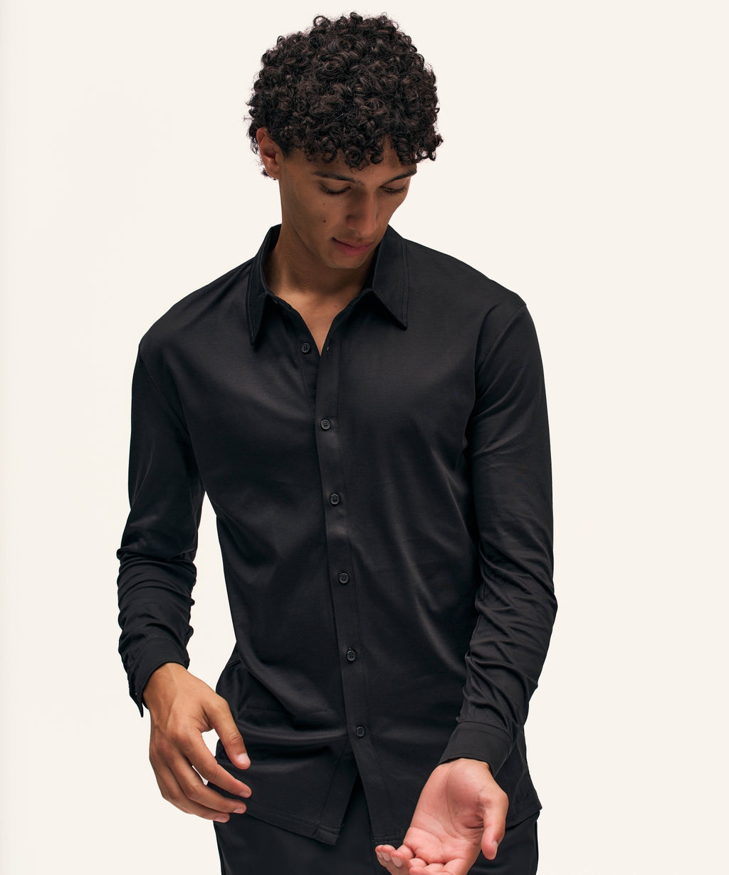 Buttoned Longsleeve Polo | Black