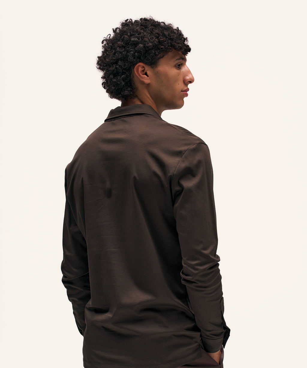 Buttoned Longsleeve Polo | Brown
