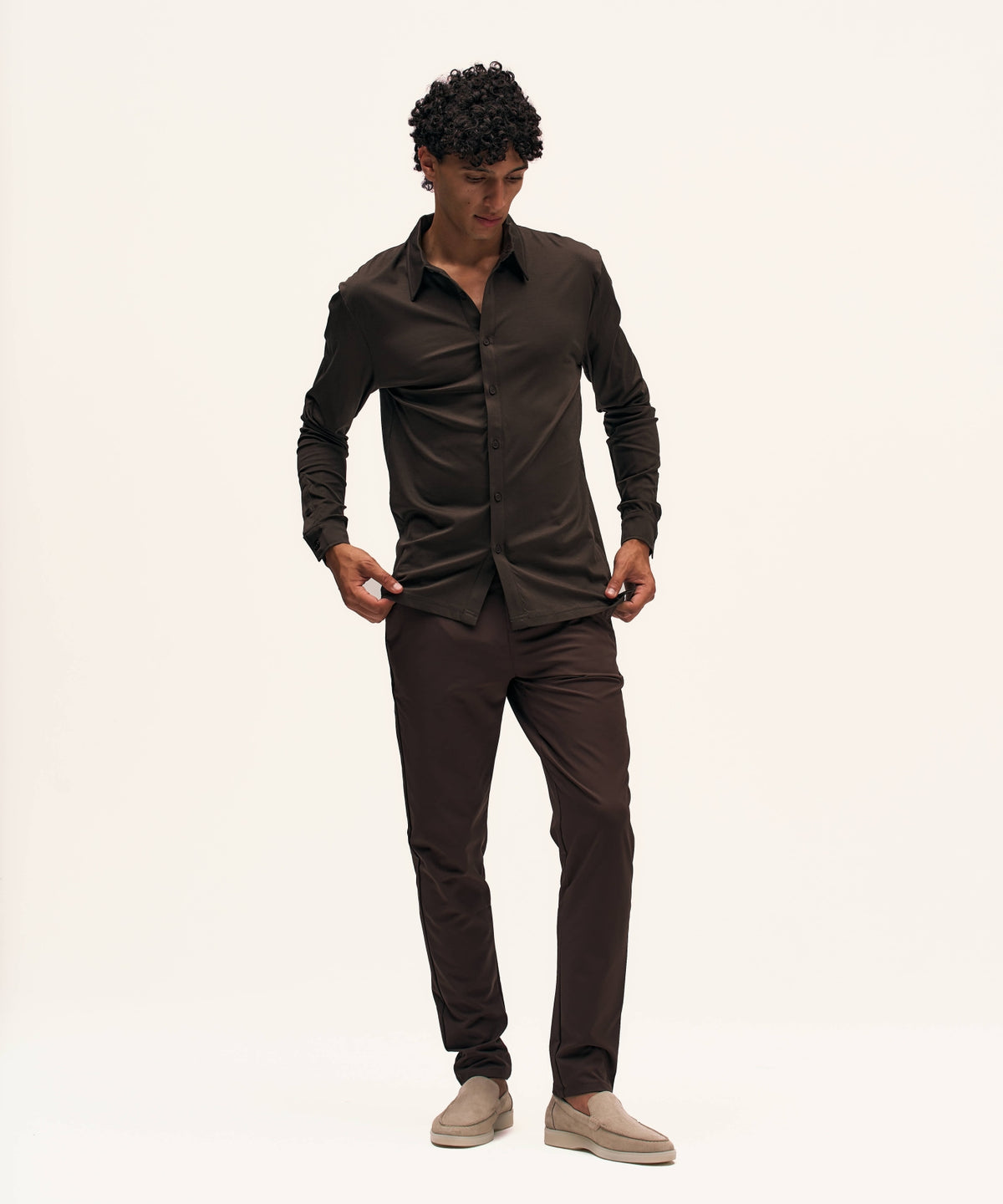 Buttoned Longsleeve Polo | Brown