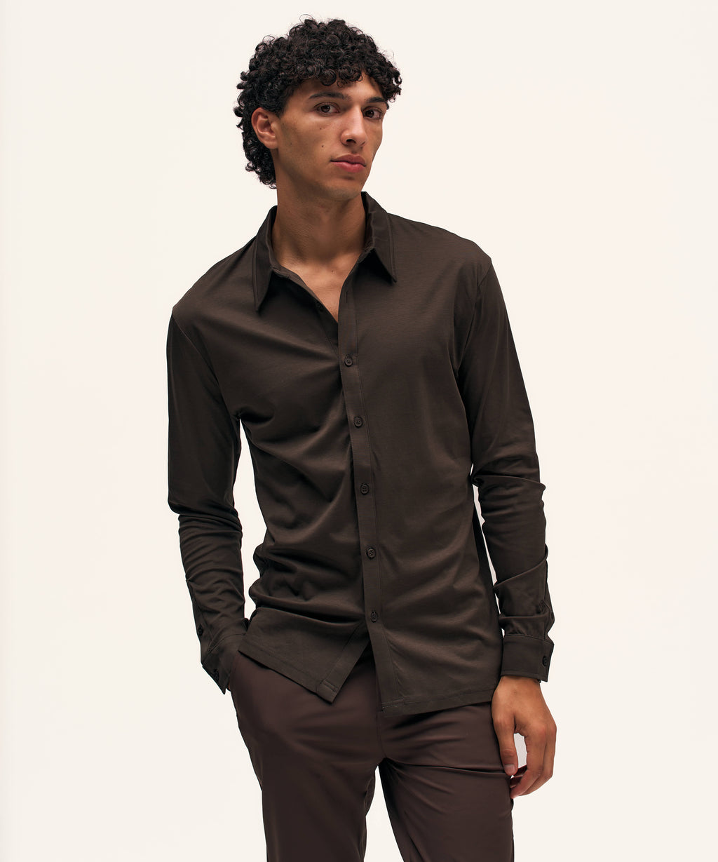 Buttoned Longsleeve Polo | Brown