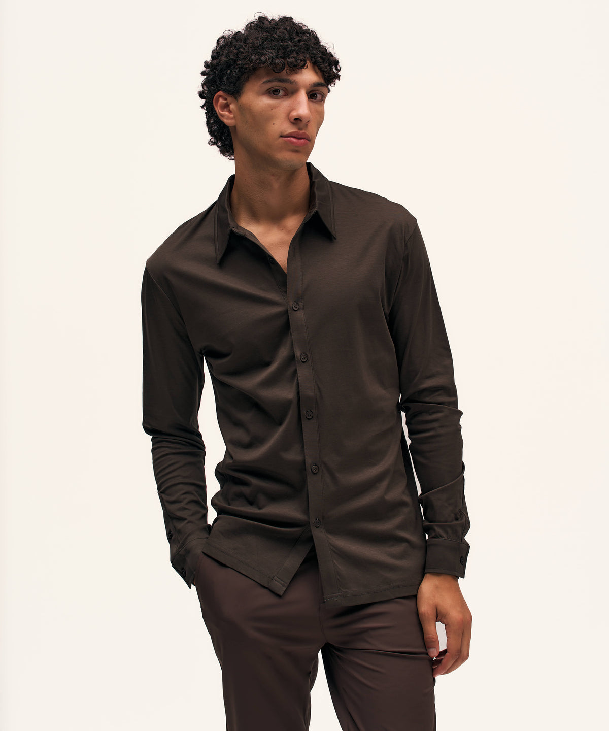 Buttoned Longsleeve Polo | Brown