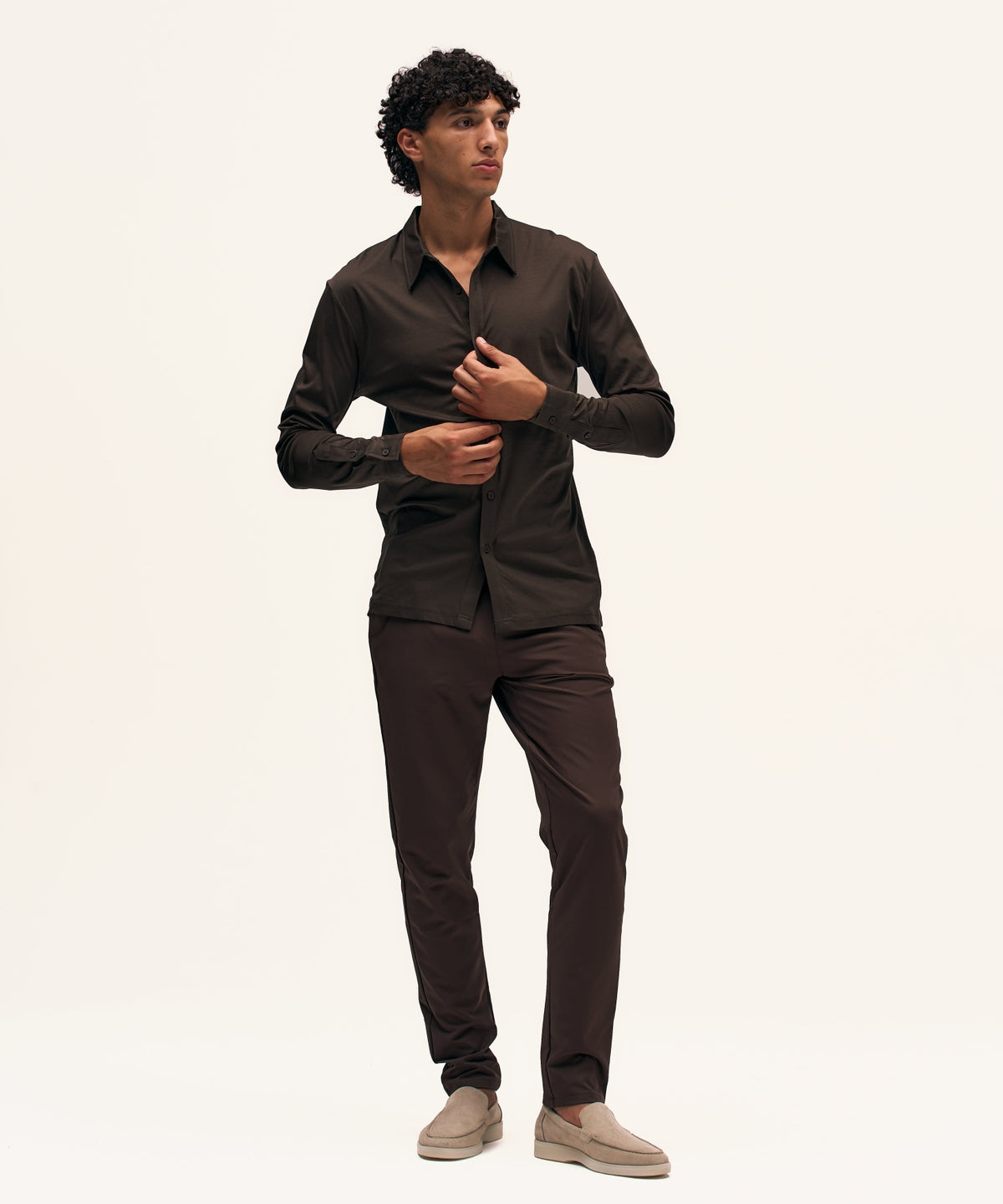 Buttoned Longsleeve Polo | Brown