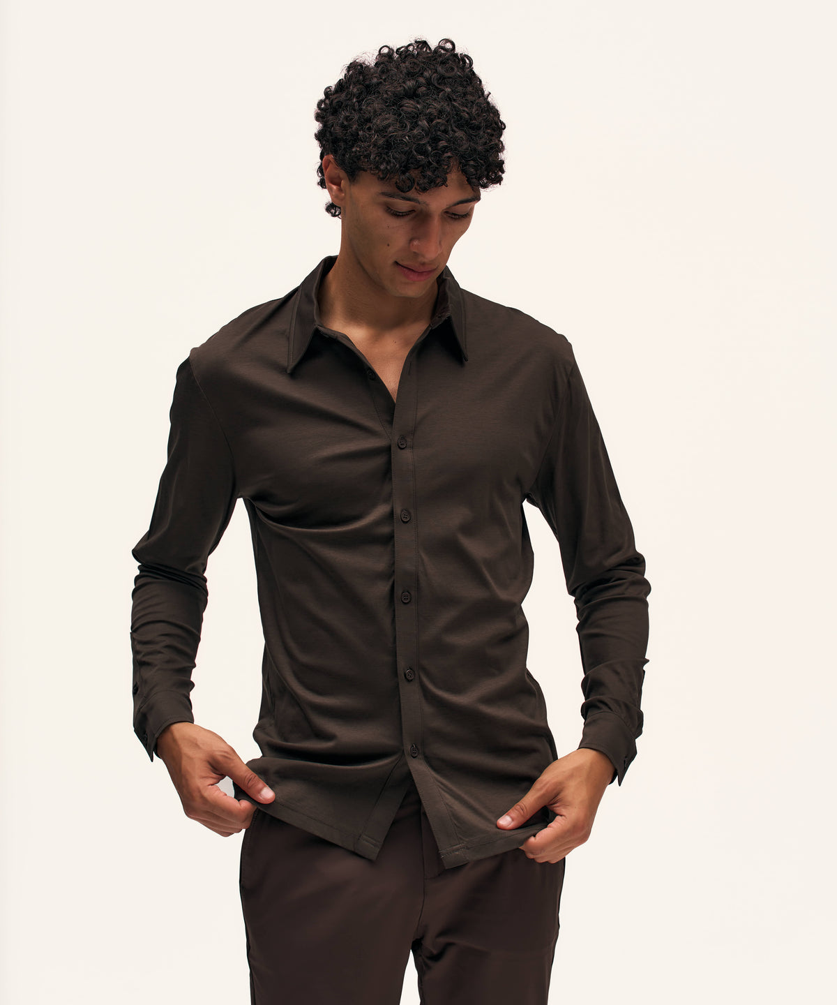 Buttoned Longsleeve Polo | Brown