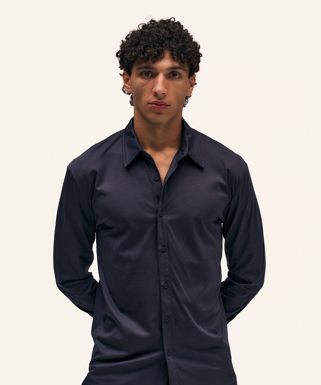 Buttoned Longsleeve Polo | Navy