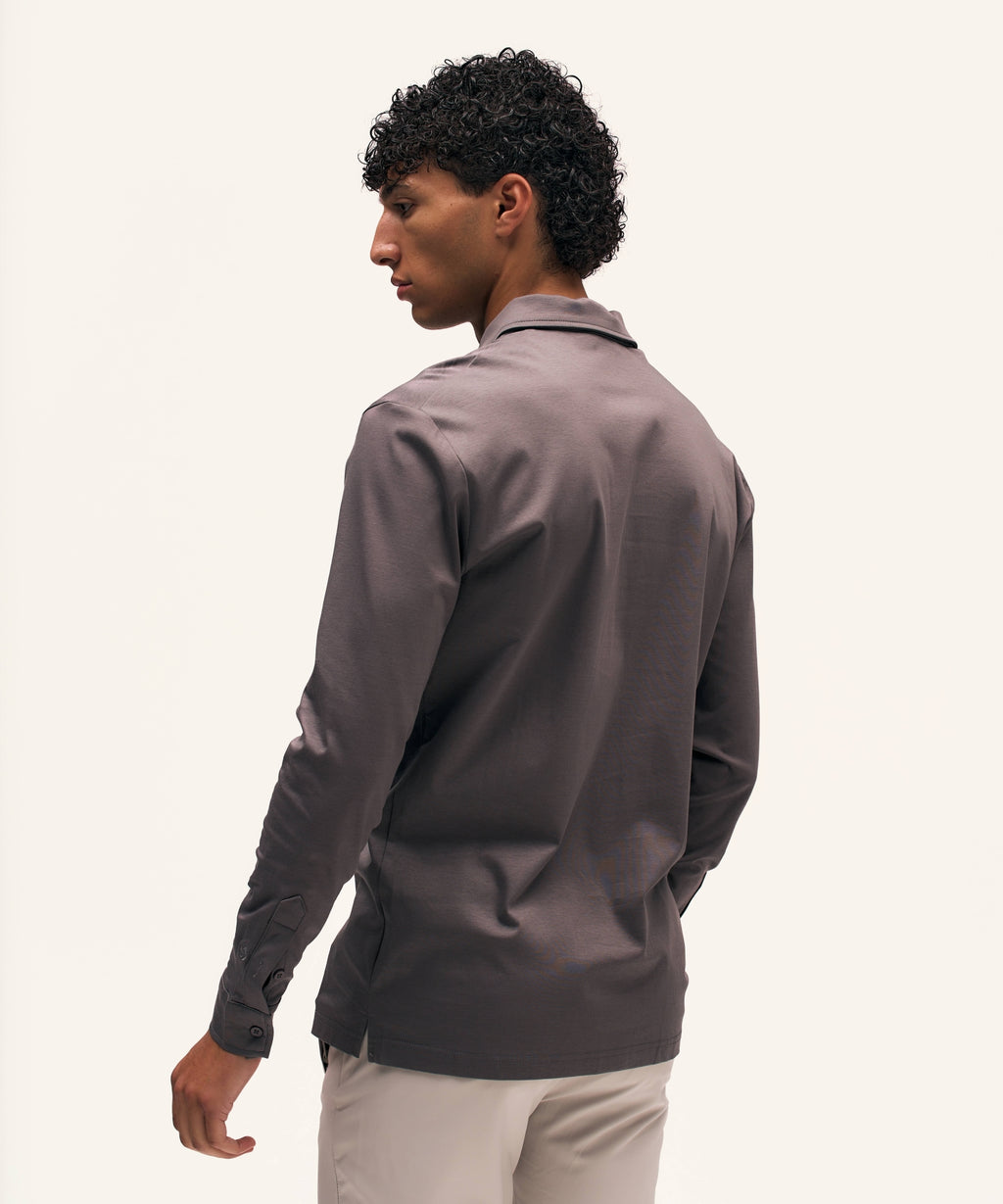 Buttoned Longsleeve Polo | Slate Grey