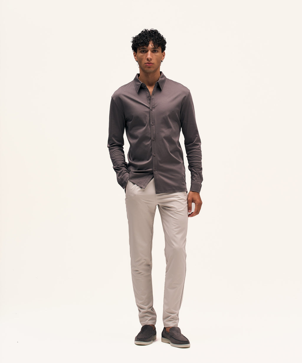 Buttoned Longsleeve Polo | Slate Grey