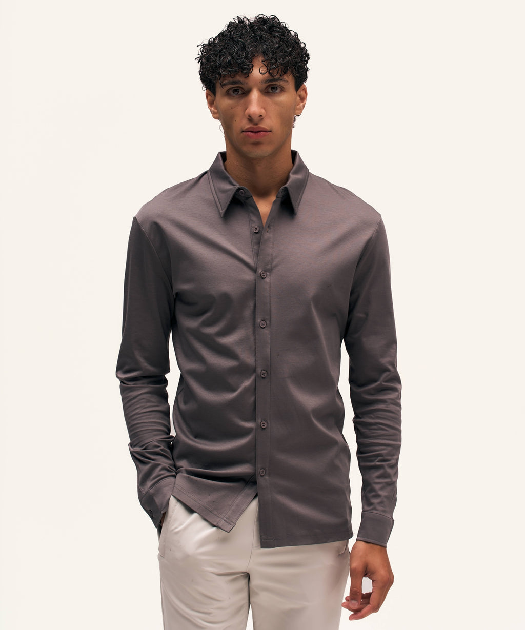 Buttoned Longsleeve Polo | Slate Grey