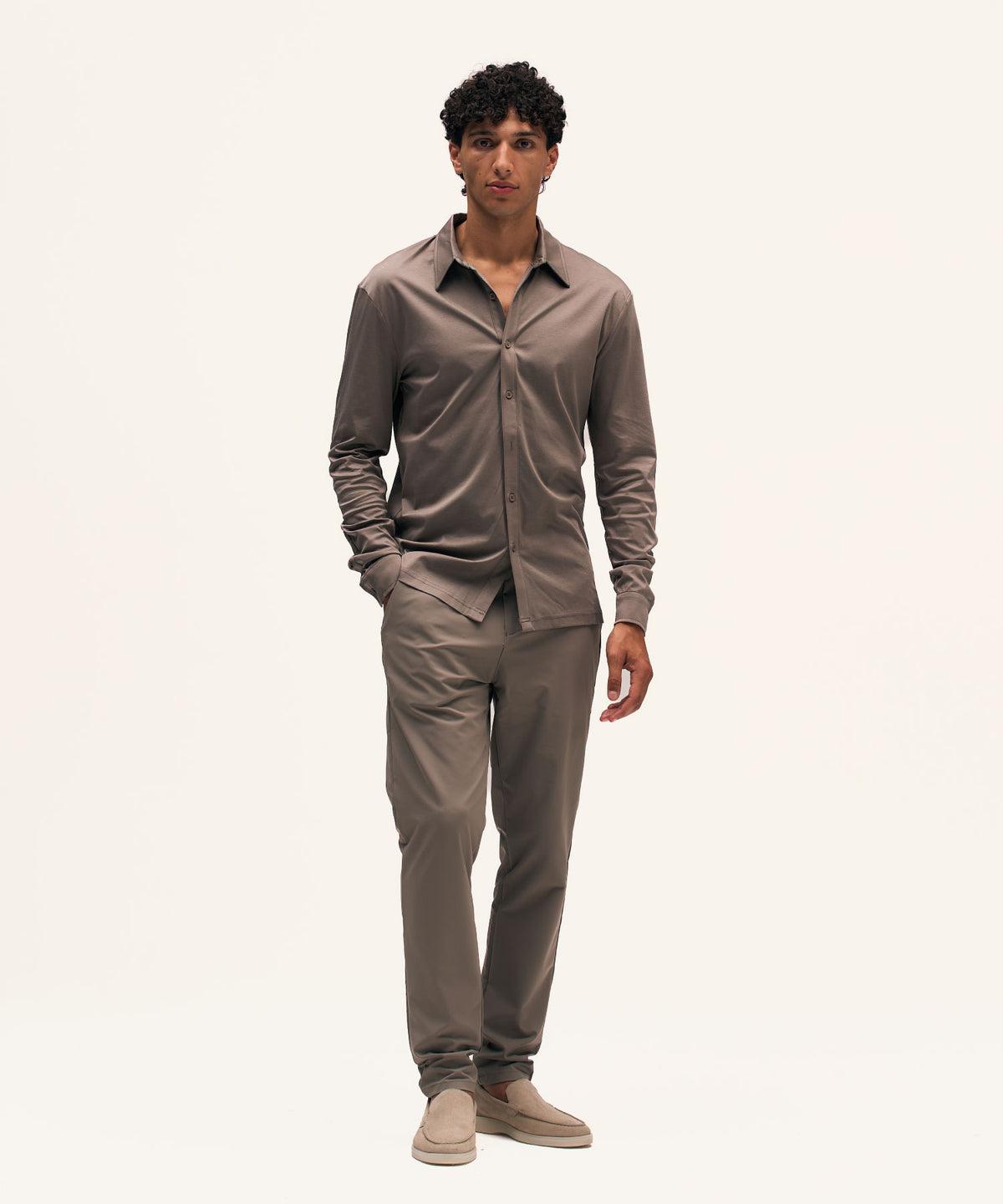 Buttoned Longsleeve Polo | TaupeNew