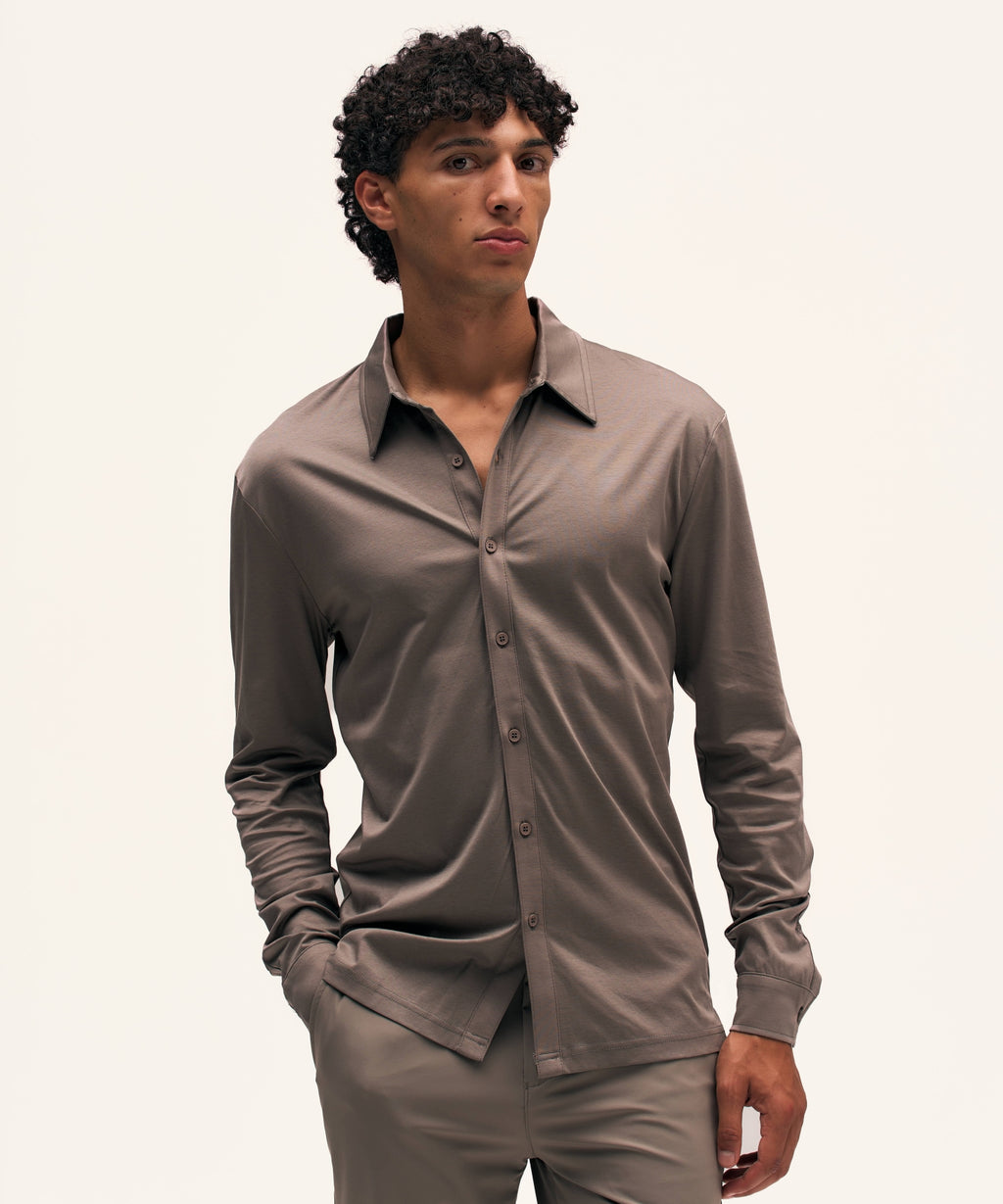 Buttoned Longsleeve Polo | TaupeNew