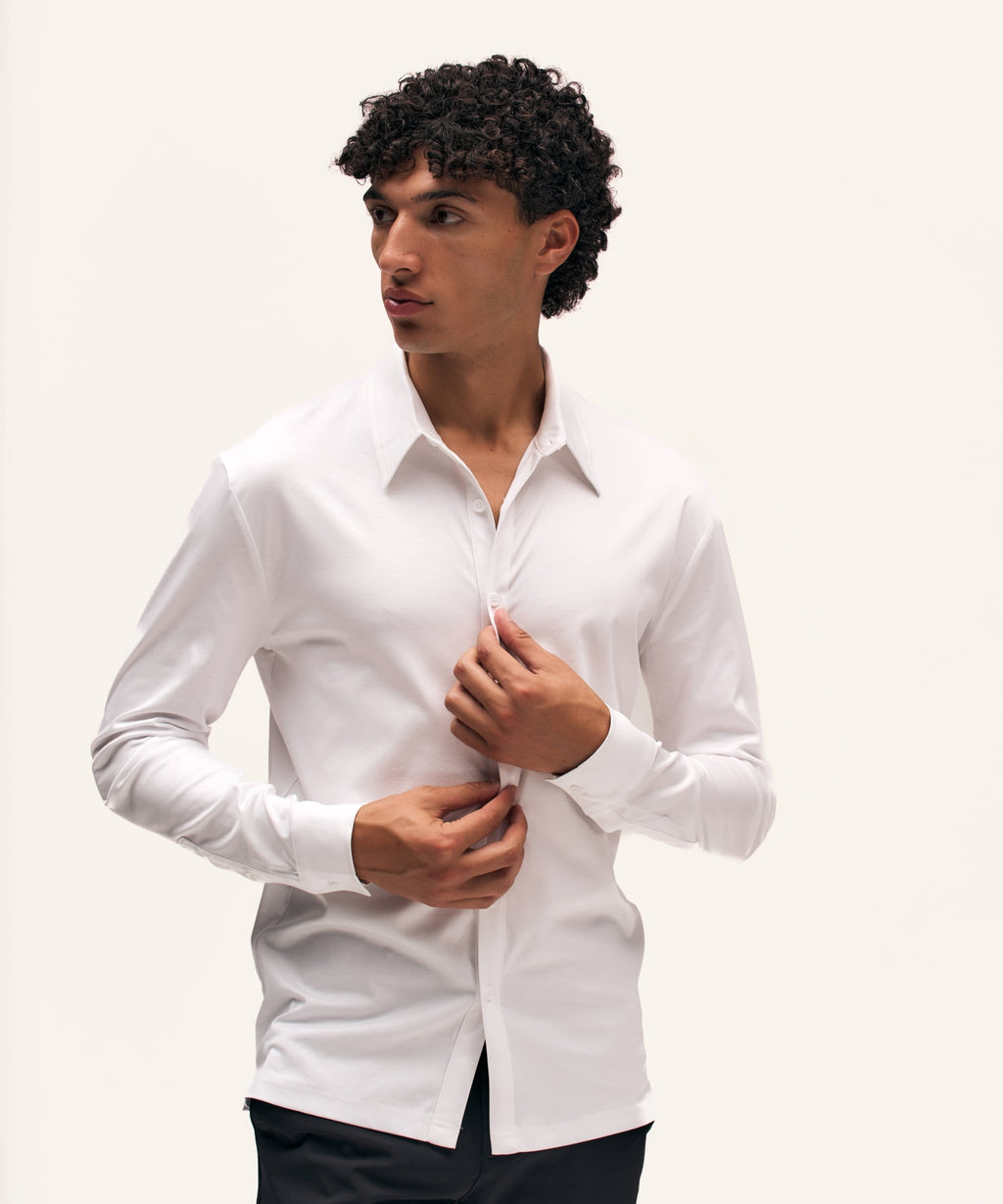 Buttoned Longsleeve Polo | White